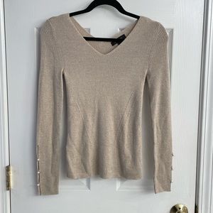 Ann Taylor Sweater Gold Nude Pearl Embellished Sleeve Small